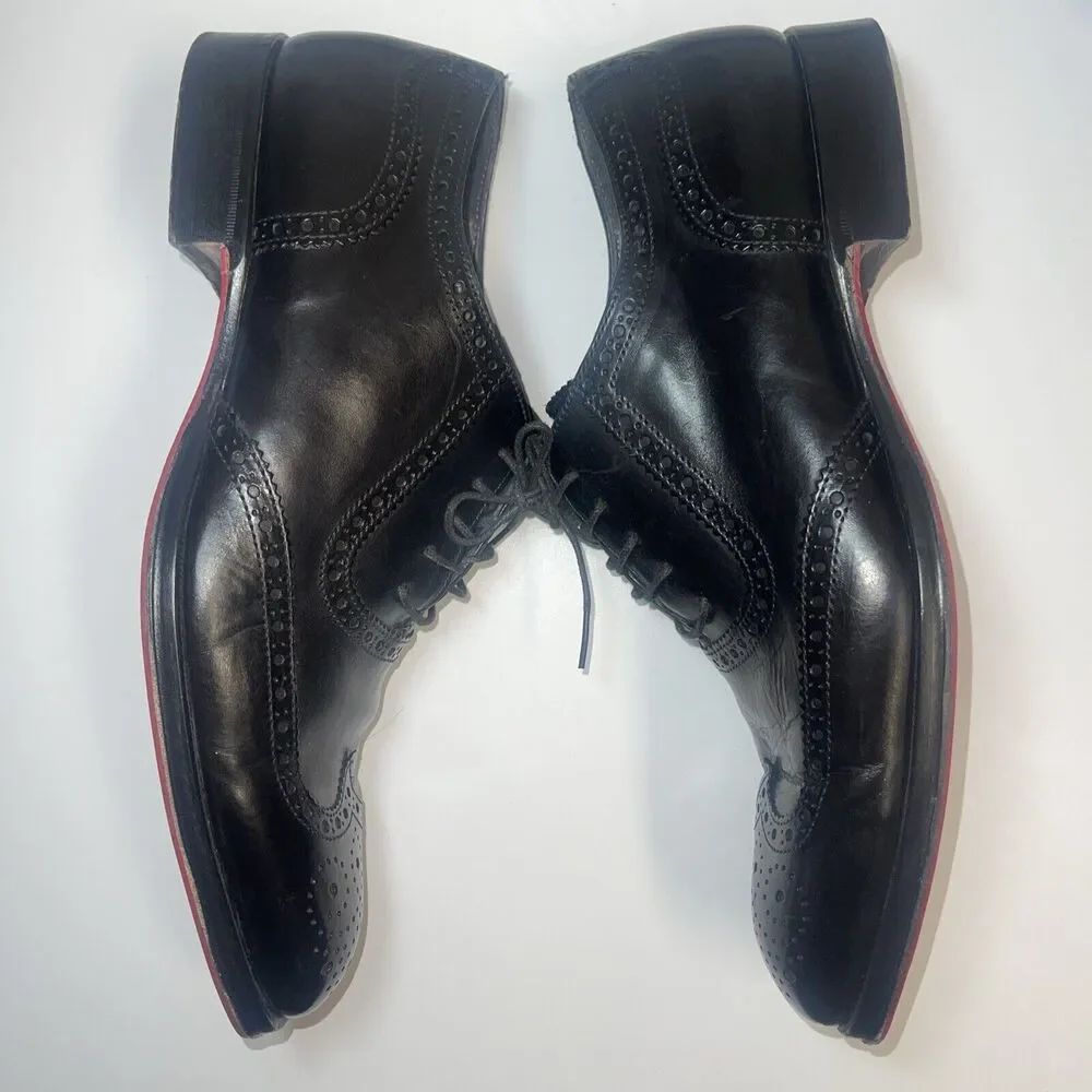 To Bout New York Duke Black Calf Wingtip Sz 9 Resoled In Red